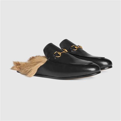 slipper di gucci con pelliccetta|Women's Princetown slipper in black GG leather .